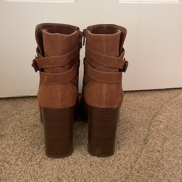 Cognac Brown Textile Booties - Picture 4 of 6
